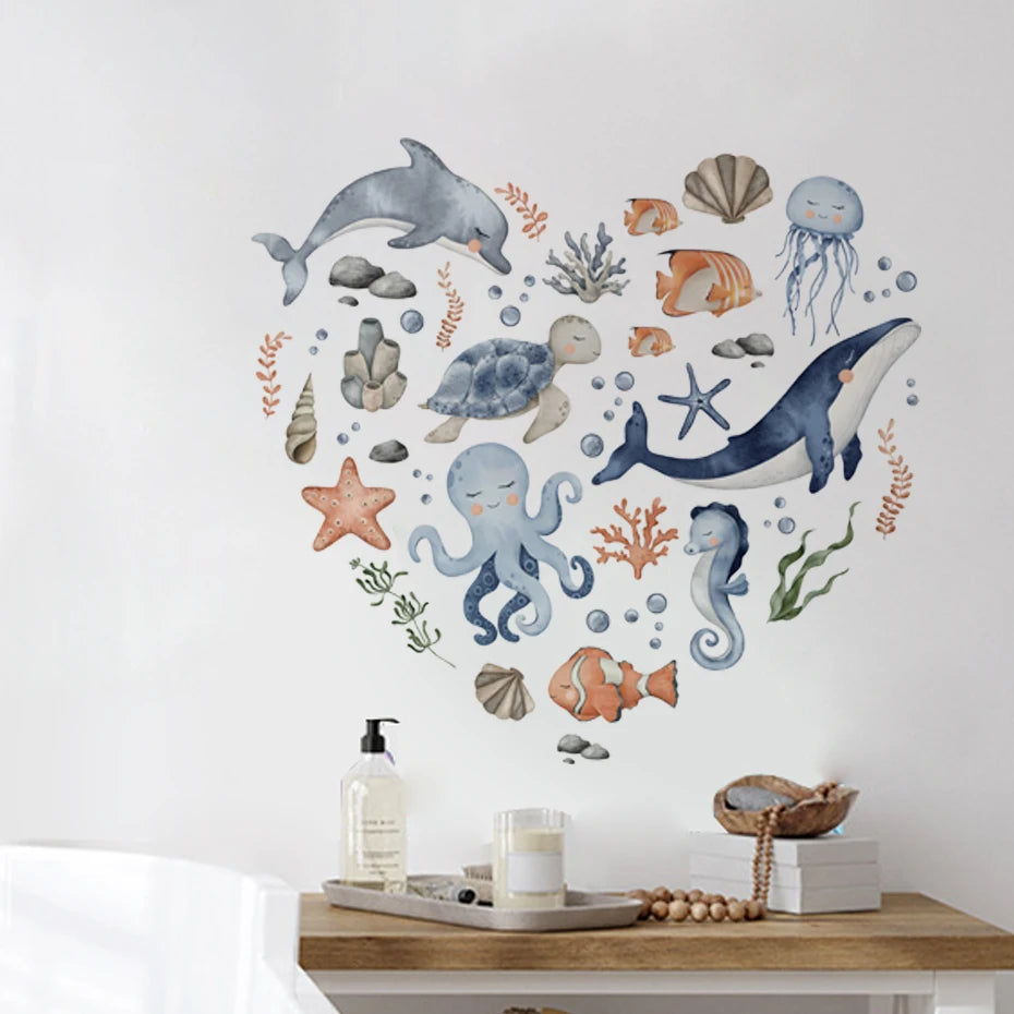 Heart Shape Marine Animals Kids Wall Stickers