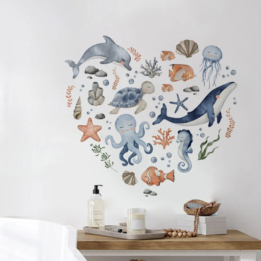 Heart Shape Marine Animals Kids Wall Stickers