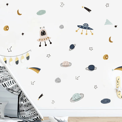 Cartoon Ufo Aliens Planet Kids Wall Stickers