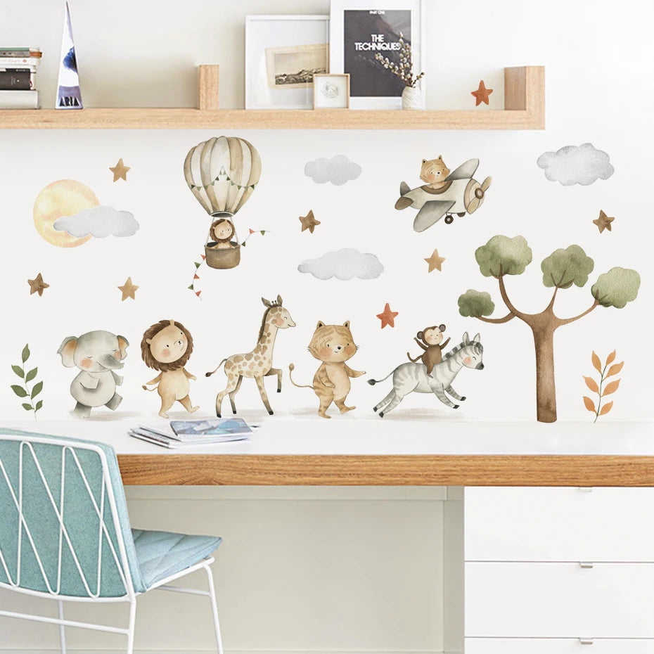 Elephant Giraffe Tiger Tree Kids Wall Stickers