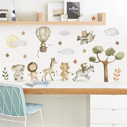 Elephant Giraffe Tiger Tree Kids Wall Stickers