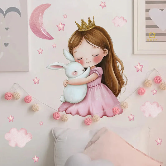 Cute Girl Hugging Rabbit Kids Wall Sticker