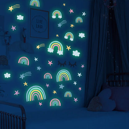 Rainbow Clouds Stars Luminous Kids Wall Stickers