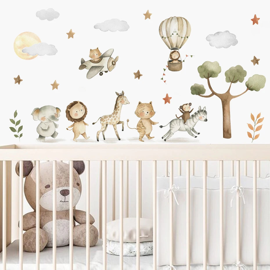 Elephant Giraffe Tiger Tree Kids Wall Stickers