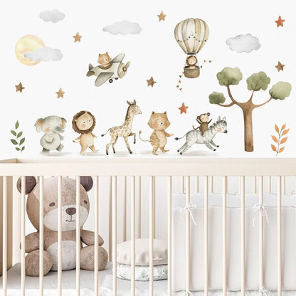 Elephant Giraffe Tiger Tree Kids Wall Stickers