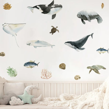 Marine Life Jellyfish Seaweed Fish Sea Kids Wall Stickers