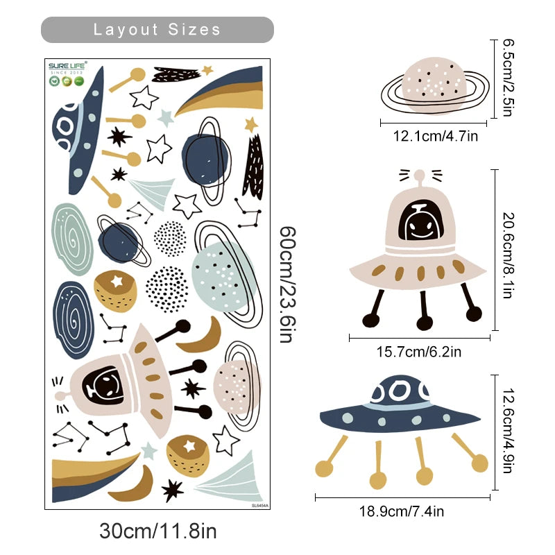 Cartoon Ufo Aliens Planet Kids Wall Stickers