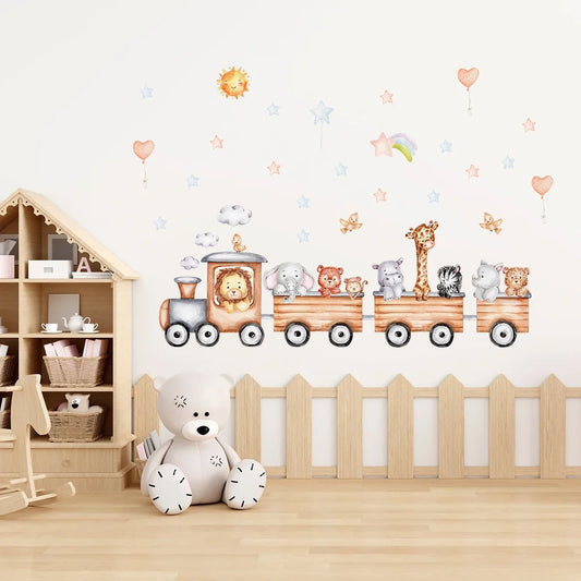 Cartoon Train Takes Animals to See the World Kids Wall Stickers