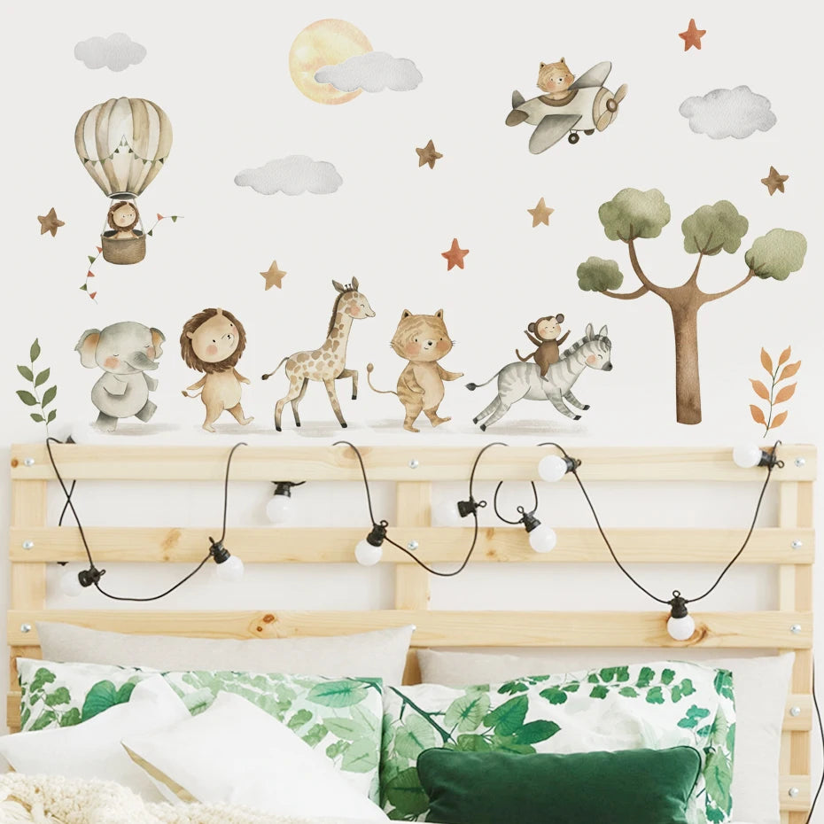 Elephant Giraffe Tiger Tree Kids Wall Stickers