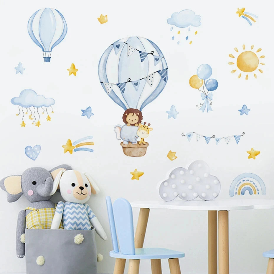 Bear, Hot Air Balloon & Clouds Kids Wall Stickers