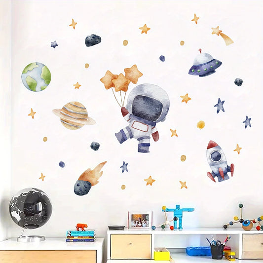 Cartoon Astronaut  Space Kids Wall Stickers
