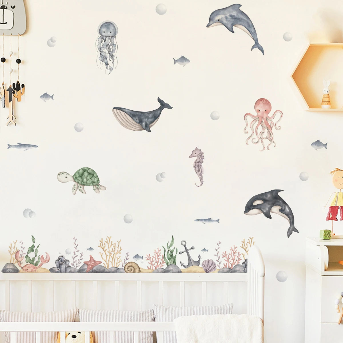 Marine Life Jellyfish Seaweed Fish Sea Kids Wall Stickers