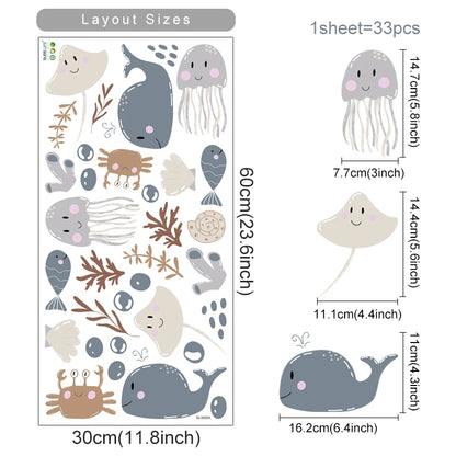Ocean Whale Seaweed Kids Wall Stickers