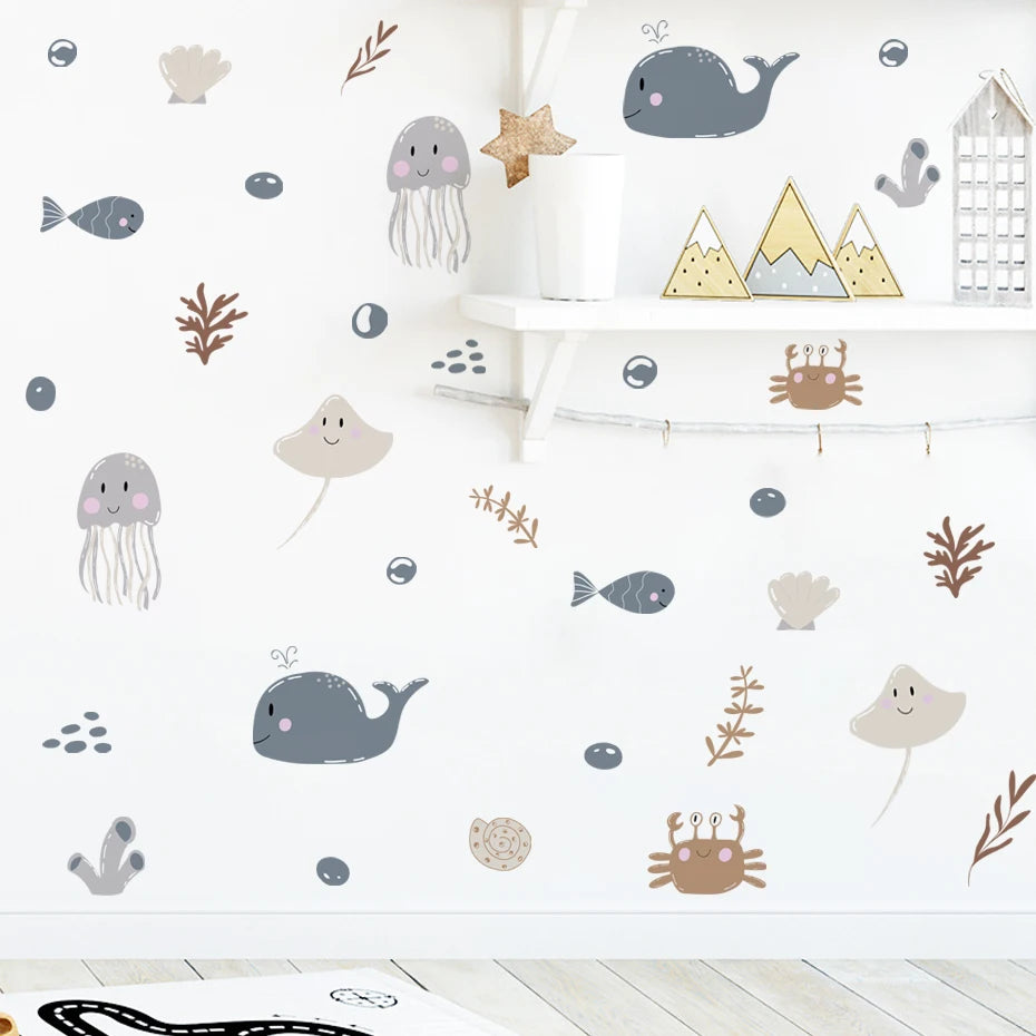 Ocean Whale Seaweed Kids Wall Stickers
