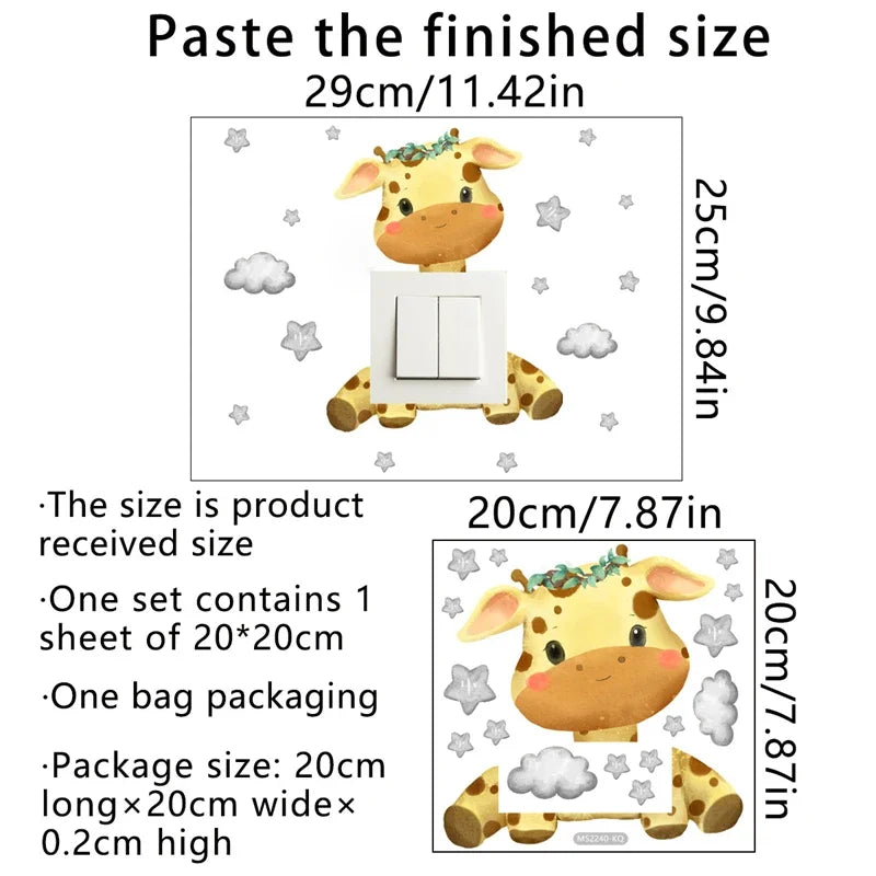 Luminous Giraffe Bear Elephant Star Switch Sticker Kid Baby Bedroom Decoration Self-adhesive Home Decor Wallpaper Wall Decals