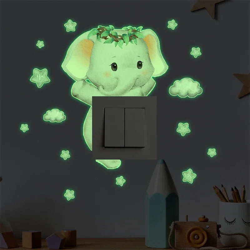 Luminous Giraffe Bear Elephant Star Switch Sticker Kid Baby Bedroom Decoration Self-adhesive Home Decor Wallpaper Wall Decals