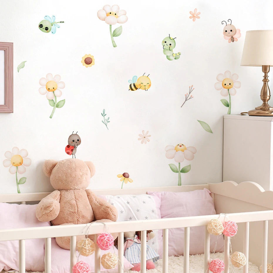 Boho Snail Mushroom Leaves Kids Wall Stickers