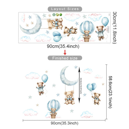 Bear, Hot Air Balloon & Clouds Kids Wall Stickers