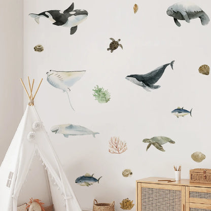 Marine Life Jellyfish Seaweed Fish Sea Kids Wall Stickers
