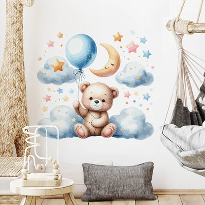 Teddy Bear Cloud Stars Balloon Kids Wall Stickers