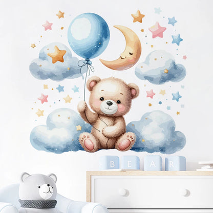 Teddy Bear Cloud Stars Balloon Kids Wall Stickers
