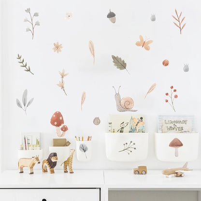 Boho Snail Mushroom Leaves Kids Wall Stickers