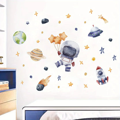 Cartoon Astronaut  Space Kids Wall Stickers