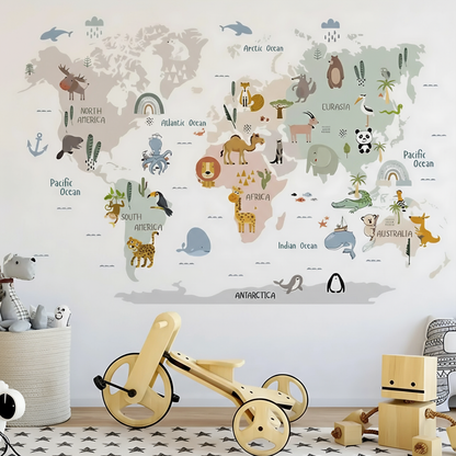 Animal World Map Kids Wall Stickers