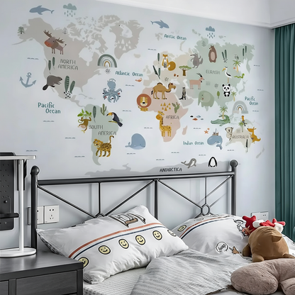 Animal World Map Kids Wall Stickers