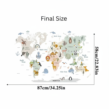Animal World Map Kids Wall Stickers
