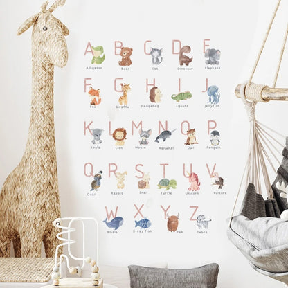 Animals Alphabet Watercolor Kids Wall Stickers