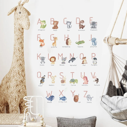 Animals Alphabet Watercolor Kids Wall Stickers