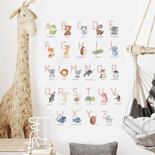Animals Alphabet Watercolor Kids Wall Stickers