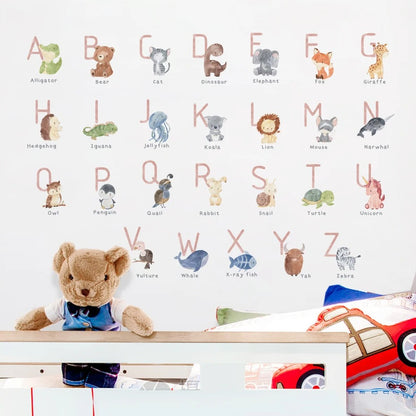 Animals Alphabet Watercolor Kids Wall Stickers
