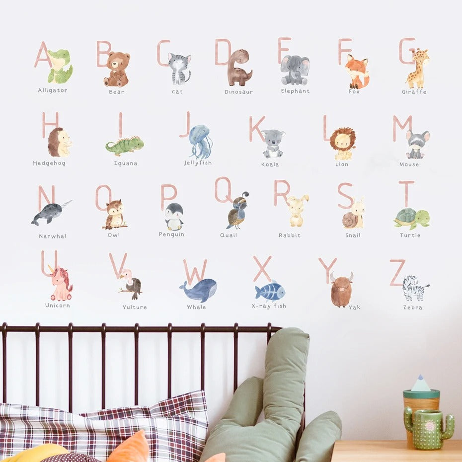 Animals Alphabet Watercolor Kids Wall Stickers
