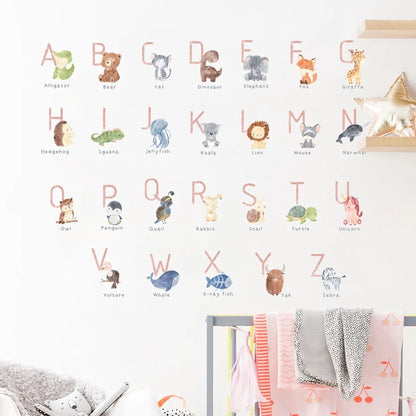 Animals Alphabet Watercolor Kids Wall Stickers