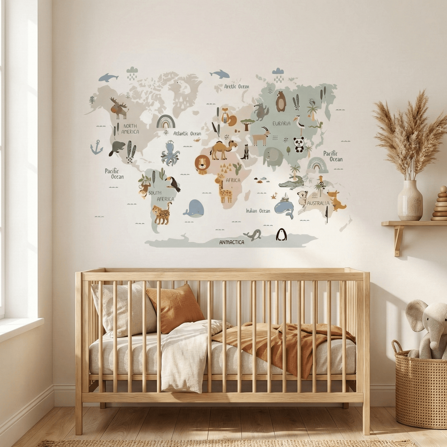 Animal World Map Kids Wall Stickers