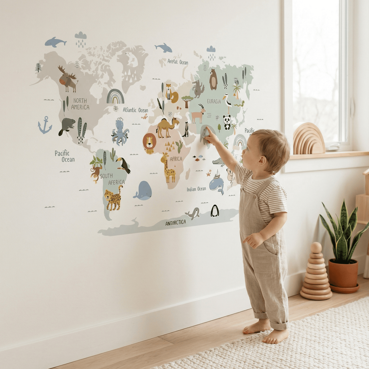 Animal World Map Kids Wall Stickers