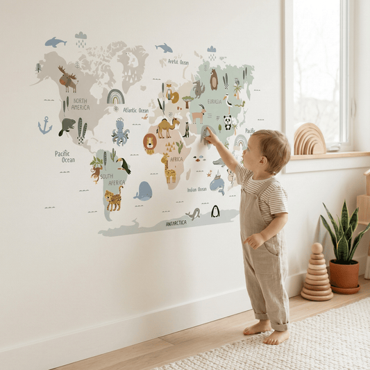 Animal World Map Kids Wall Stickers