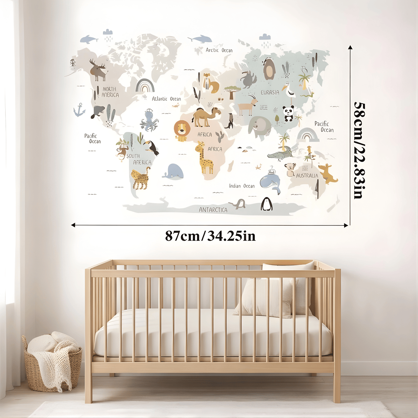 Animal World Map Kids Wall Stickers