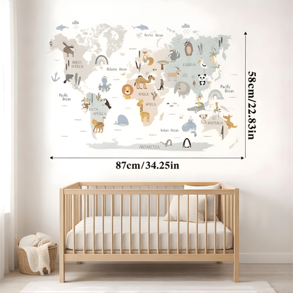 Animal World Map Kids Wall Stickers