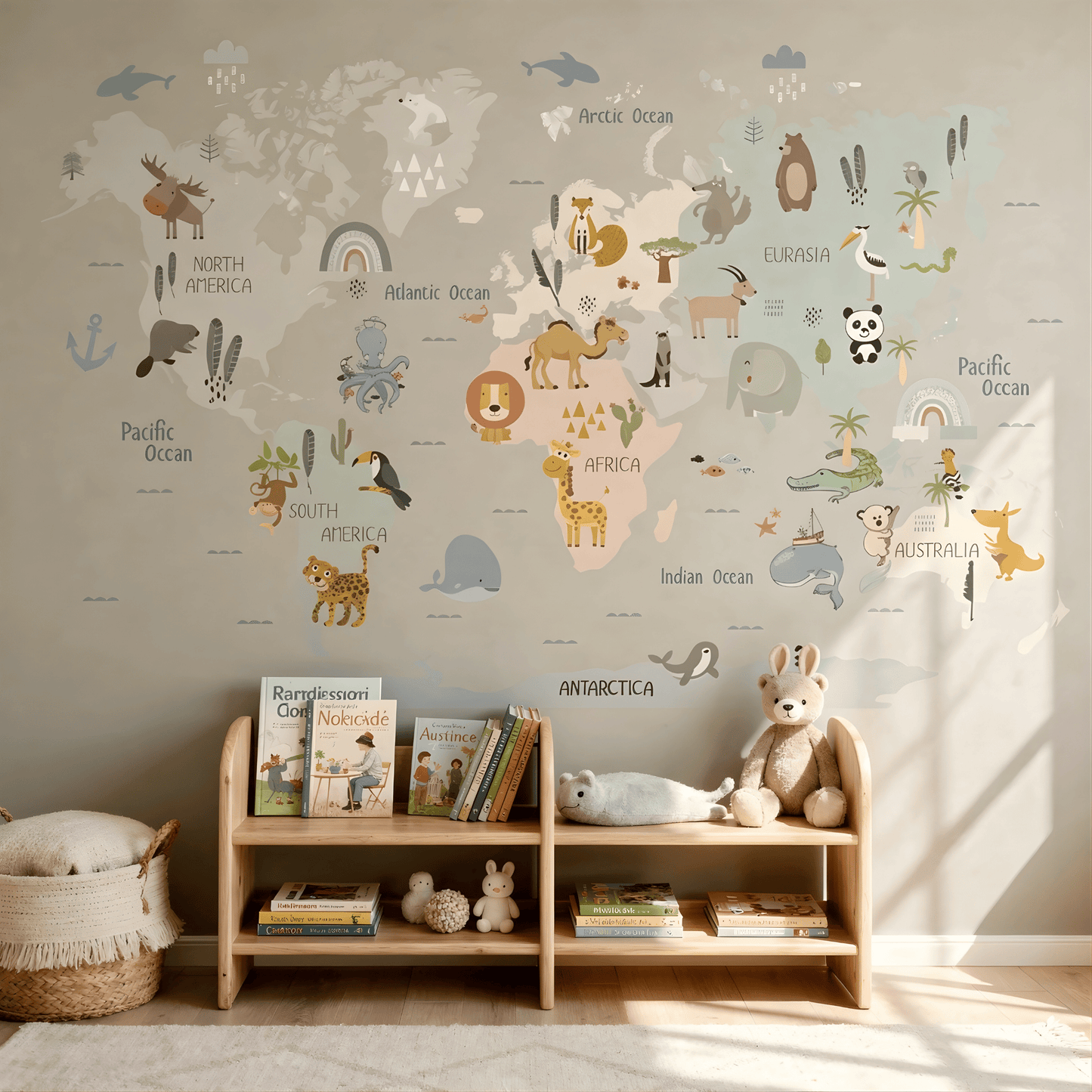 Animal World Map Kids Wall Stickers