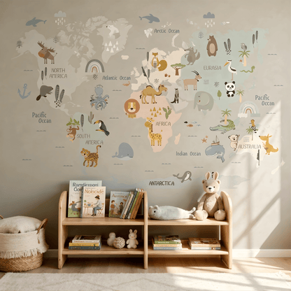 Animal World Map Kids Wall Stickers